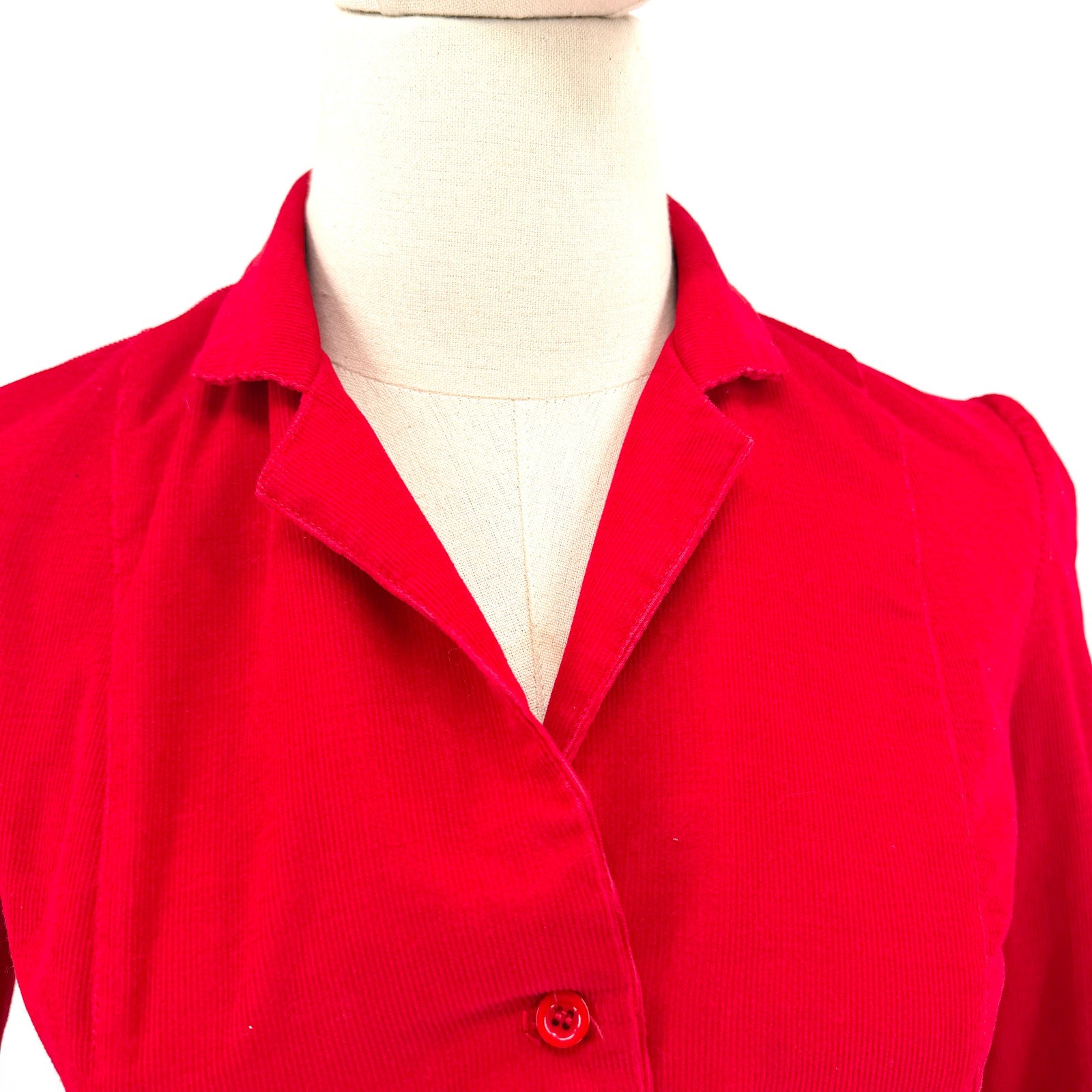 Vintage 80s Avon Fashions Red Corduroy Sweetheart Bodice Dress
