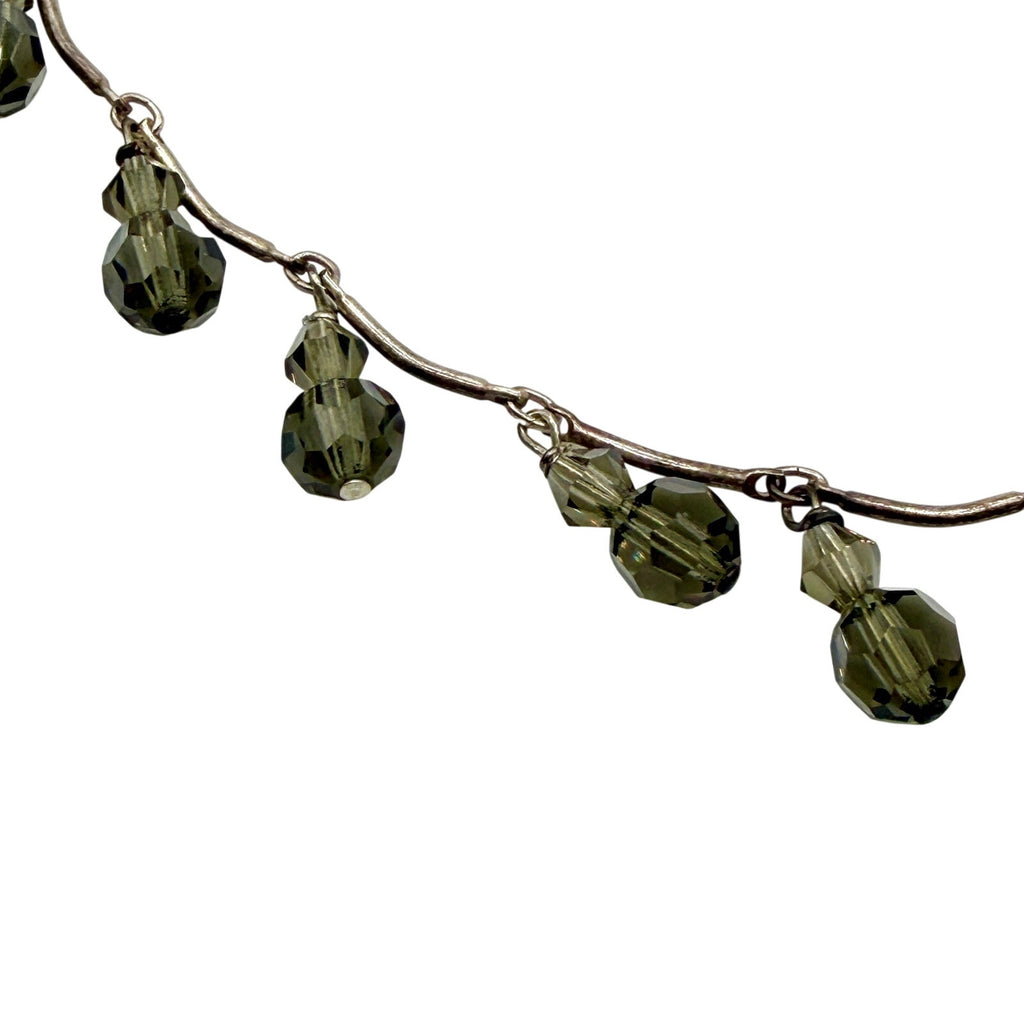 Vintage 90s Smoky Grey Crystal Faceted Dangle Necklace Earring Set