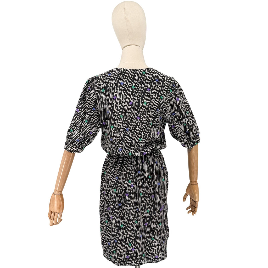 Vintage 80s Gianni Versace Black White 100% Silk Abstract Graphic Mini Dress