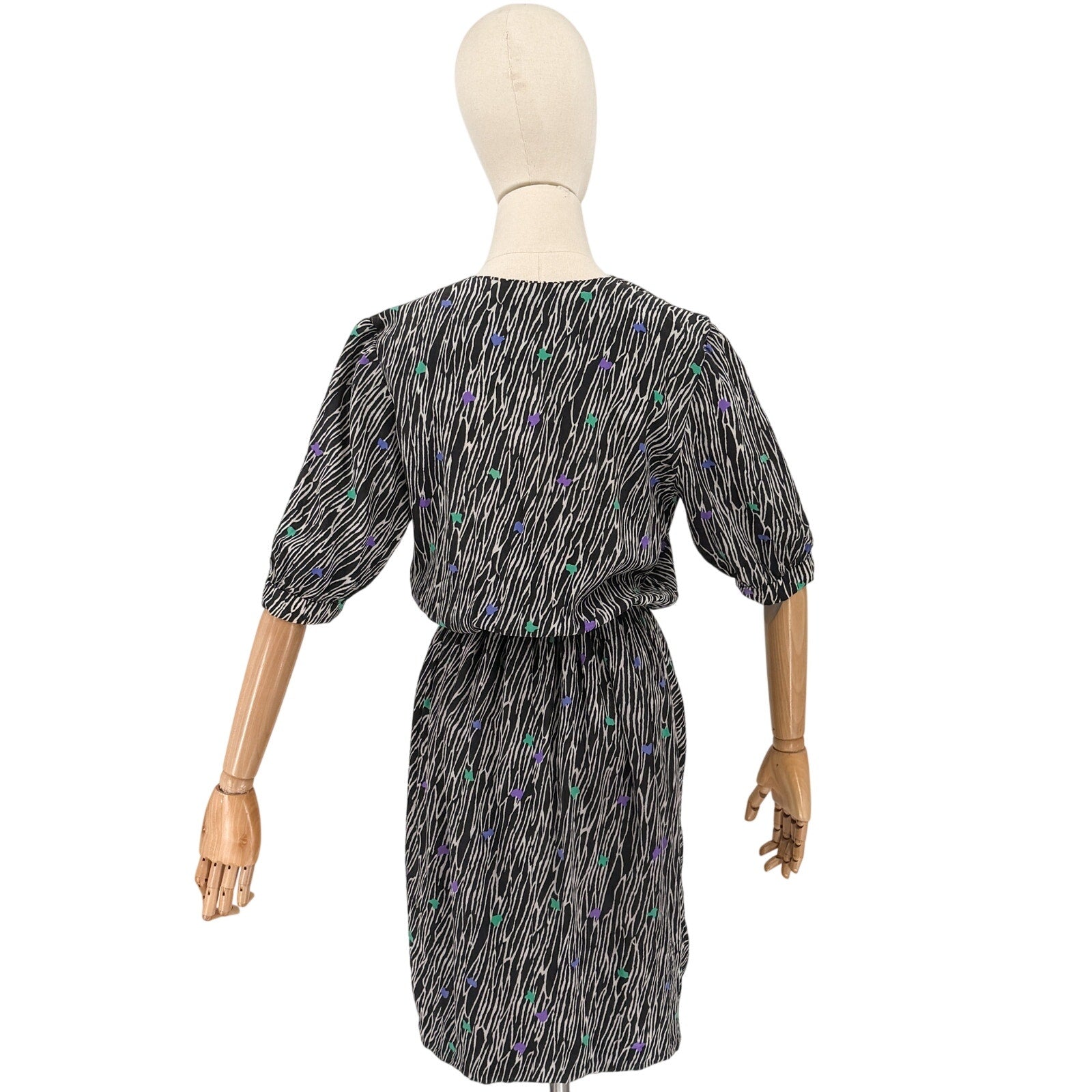 Vintage 80s Gianni Versace Black White 100% Silk Abstract Graphic Mini Dress