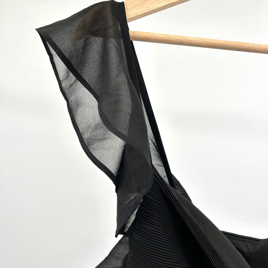 New ASTR The Label Black Chiffon Micro Pleat Ruffle Sleeve Wide Leg Jumpsuit