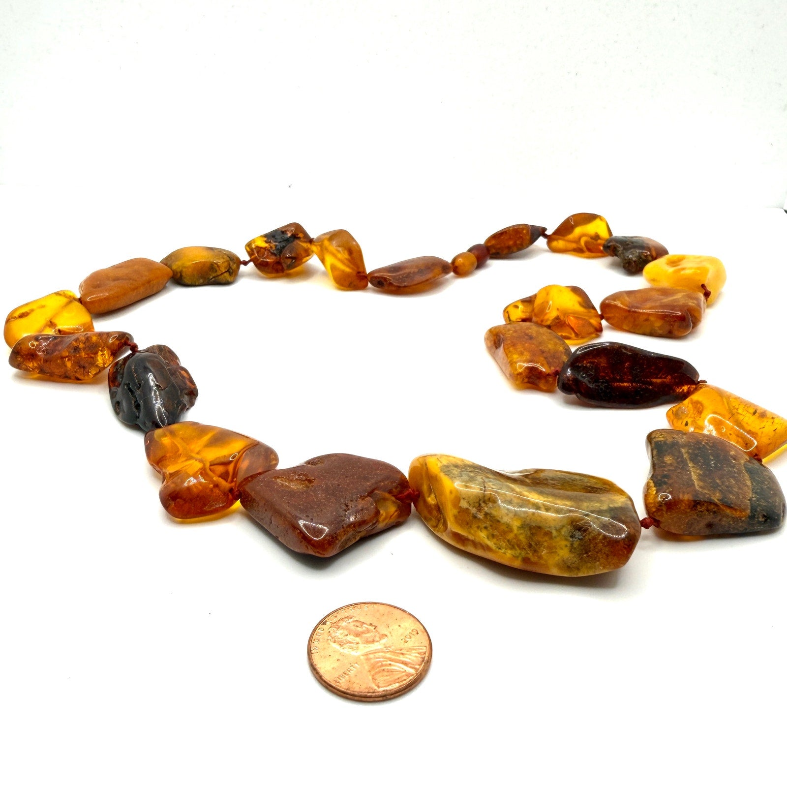 Vintage 70s Honey Cognac Genuine Amber Chunky Statement Necklace