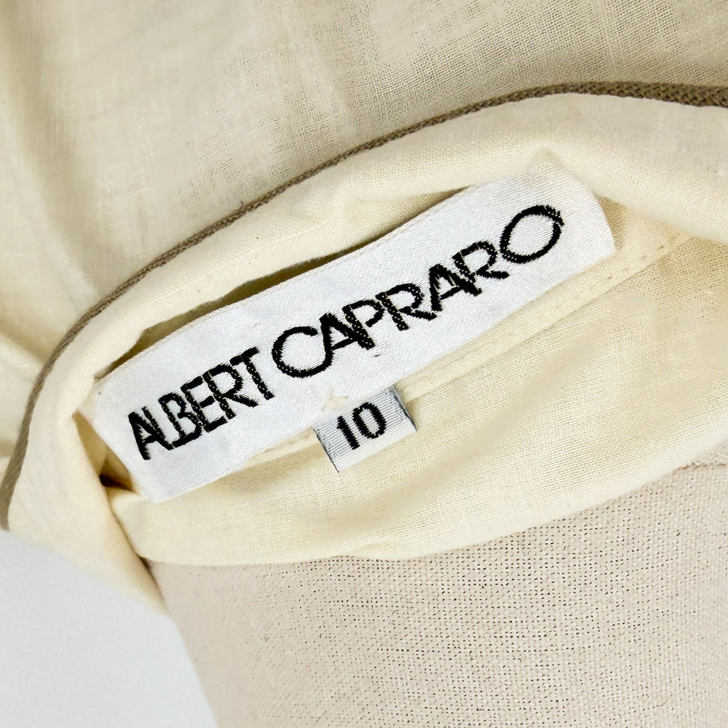 Vintage 80s Albert Capraro Cream Belted A-Line Midi Dress