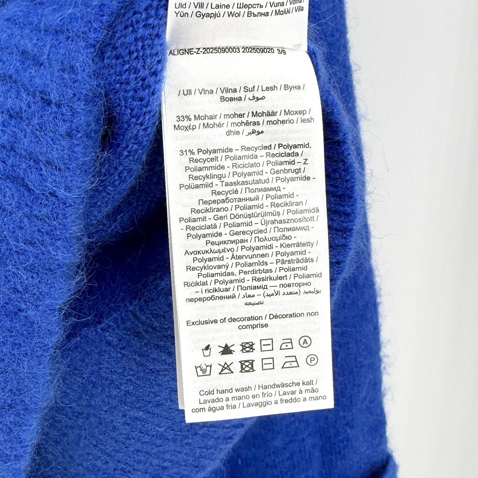 Aligne Cobalt Blue Ribbed V-Neck Wide Cuff Sleeve Pullover Knit Sweater