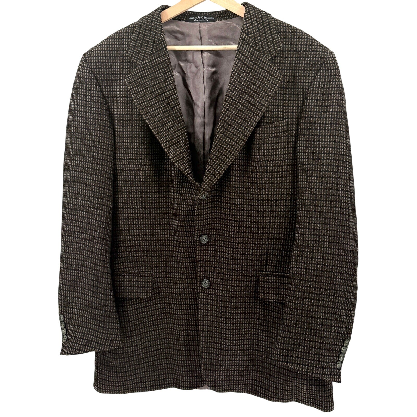 Vintage Y2K Bachrach Brown Blue Plaid Cashmere Blend Blazer