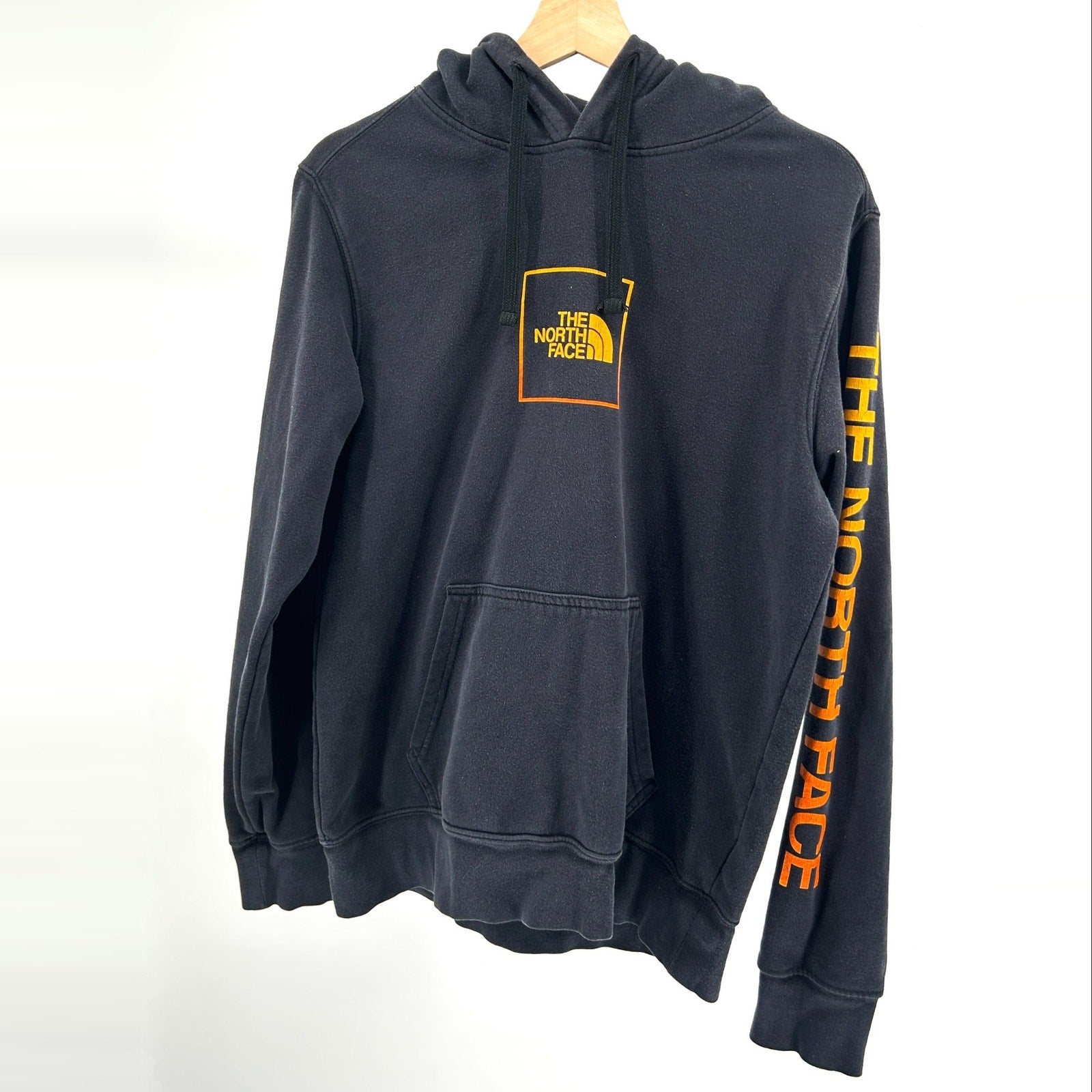 The North Face Black Orange Graphic Cotton Blend Pullover Hoodie