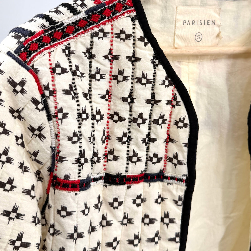 Parisien Cream 100% Cotton Tribal Boho Embroidered Beaded Quilted Jacket