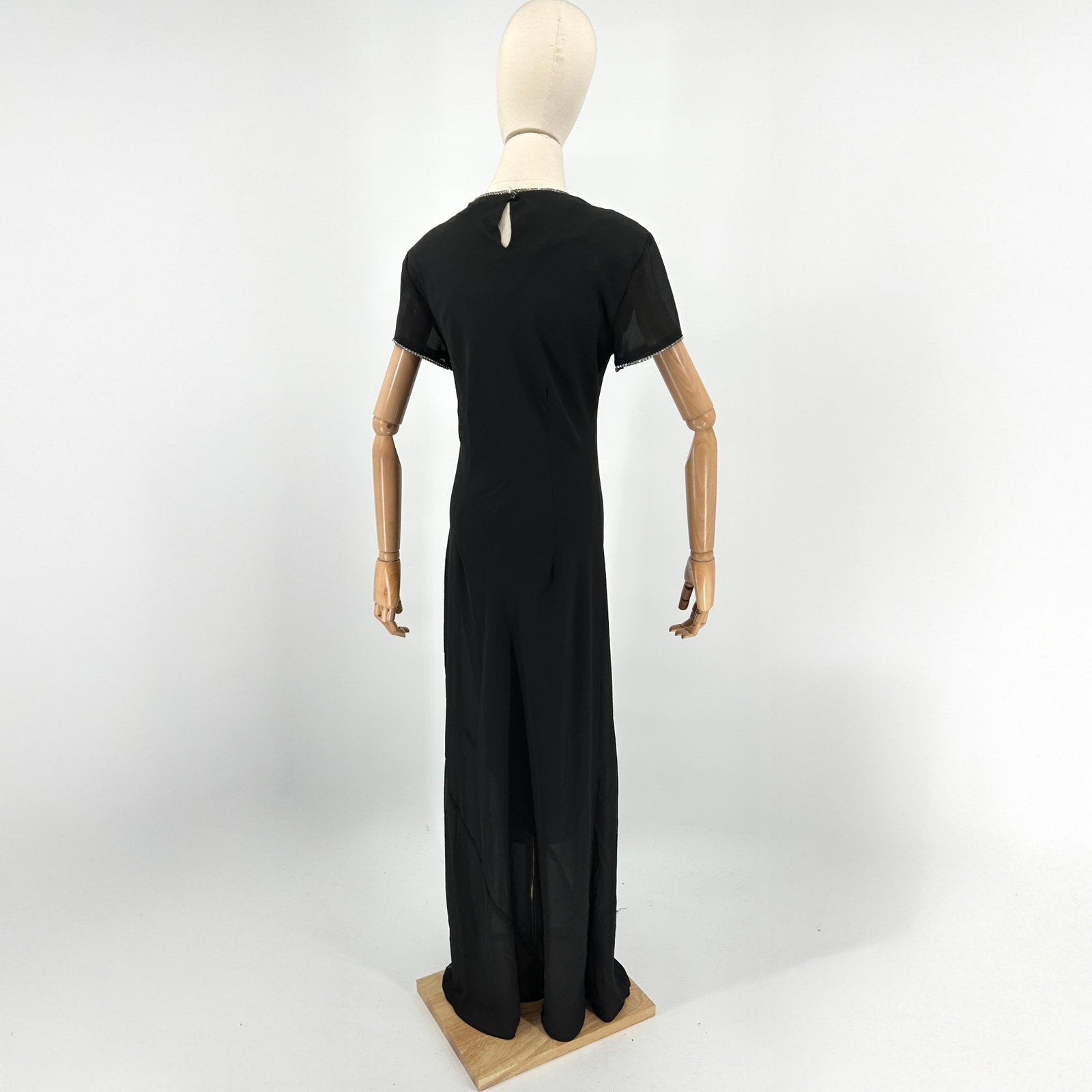 Vintage 90s Wild Rose Black Rhinestone Trim Maxi Dress