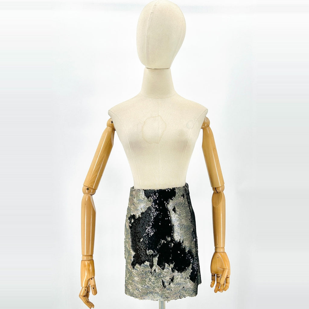 Free People FP One Silver Black Reversible Sequin Mini Skirt