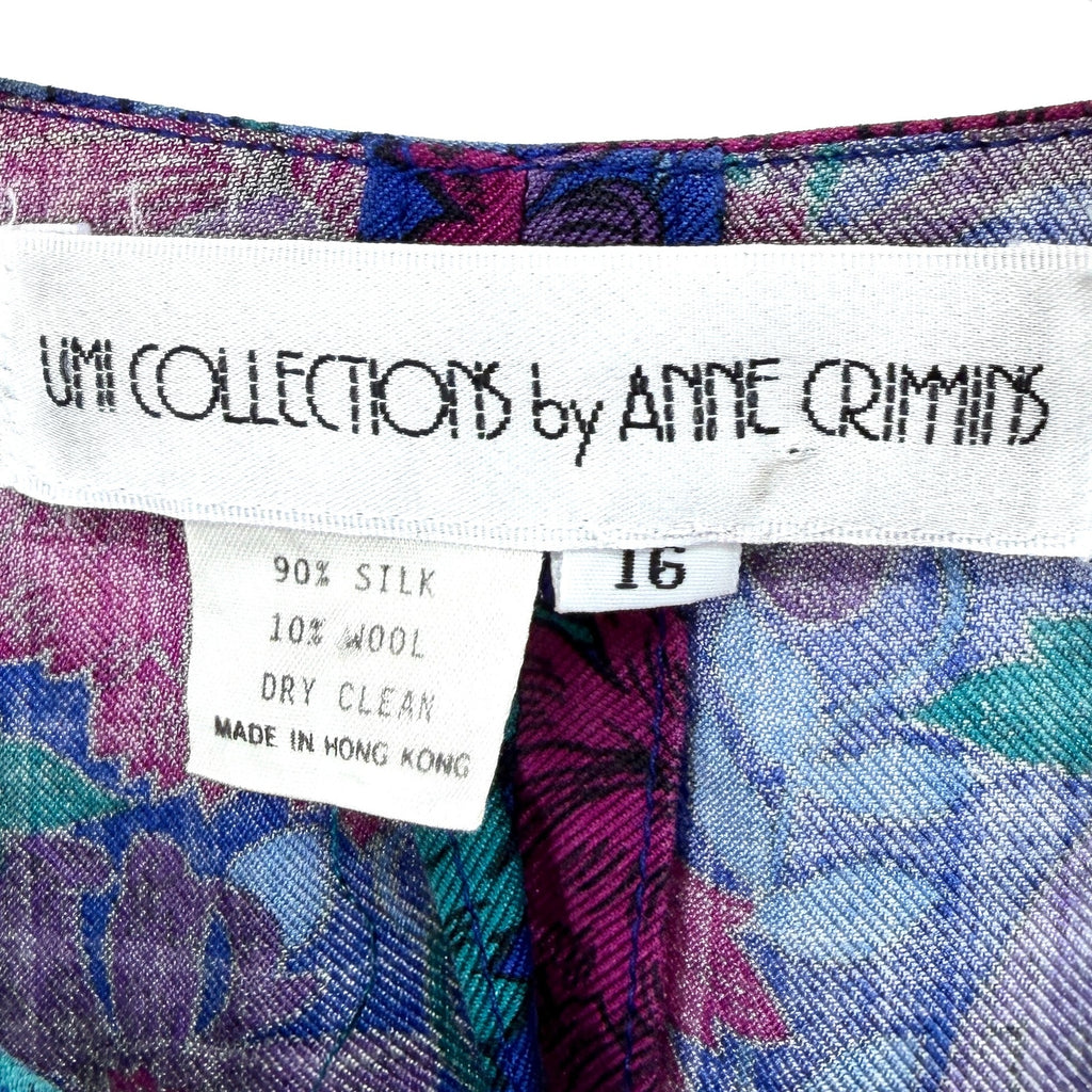 Vintage 80s Umi Collections Purple Floral Romantic Silk Wool Drop Waist Dress