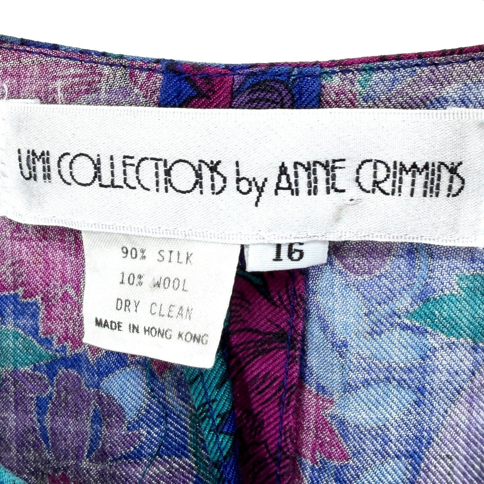 Vintage 80s Umi Collections Purple Floral Romantic Silk Wool Drop Waist Dress