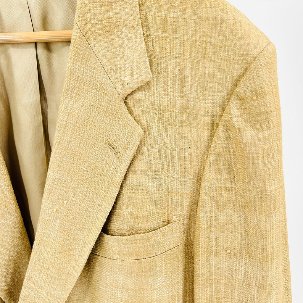 Vintage 90s Arnie 100% Woven Silk Tan Textured Minimalist Casual Menswear Blazer