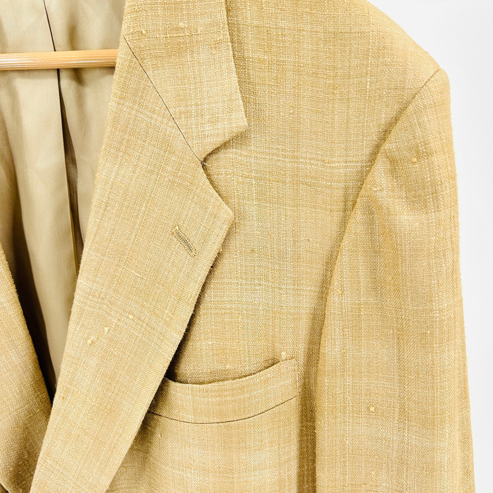 Vintage 90s Arnie 100% Woven Silk Tan Textured Minimalist Casual Menswear Blazer