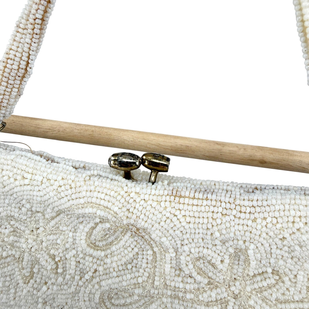 Vintage 1950s Japan Ivory Beaded Floral Evening Bag