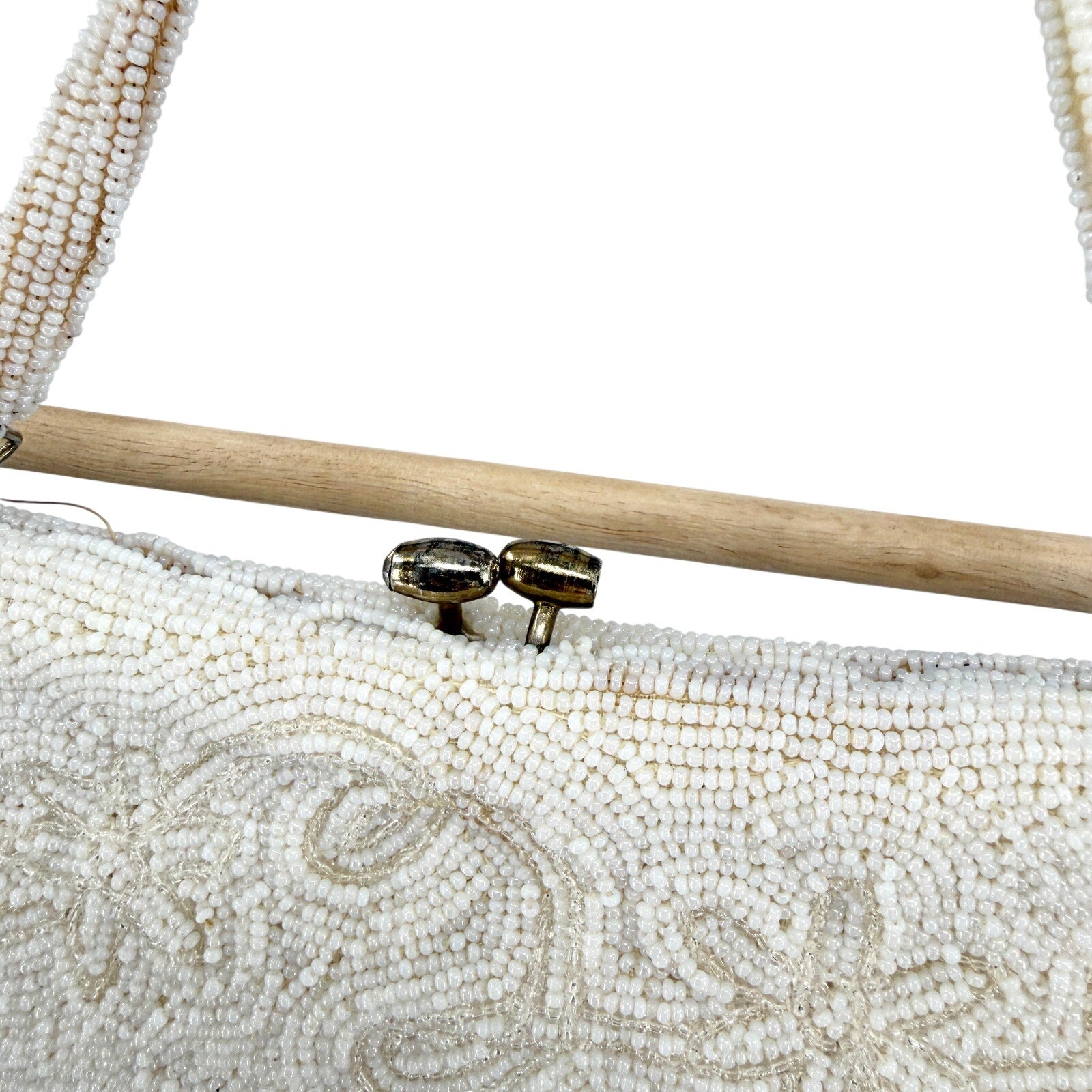 Vintage 1950s Japan Ivory Beaded Floral Evening Bag