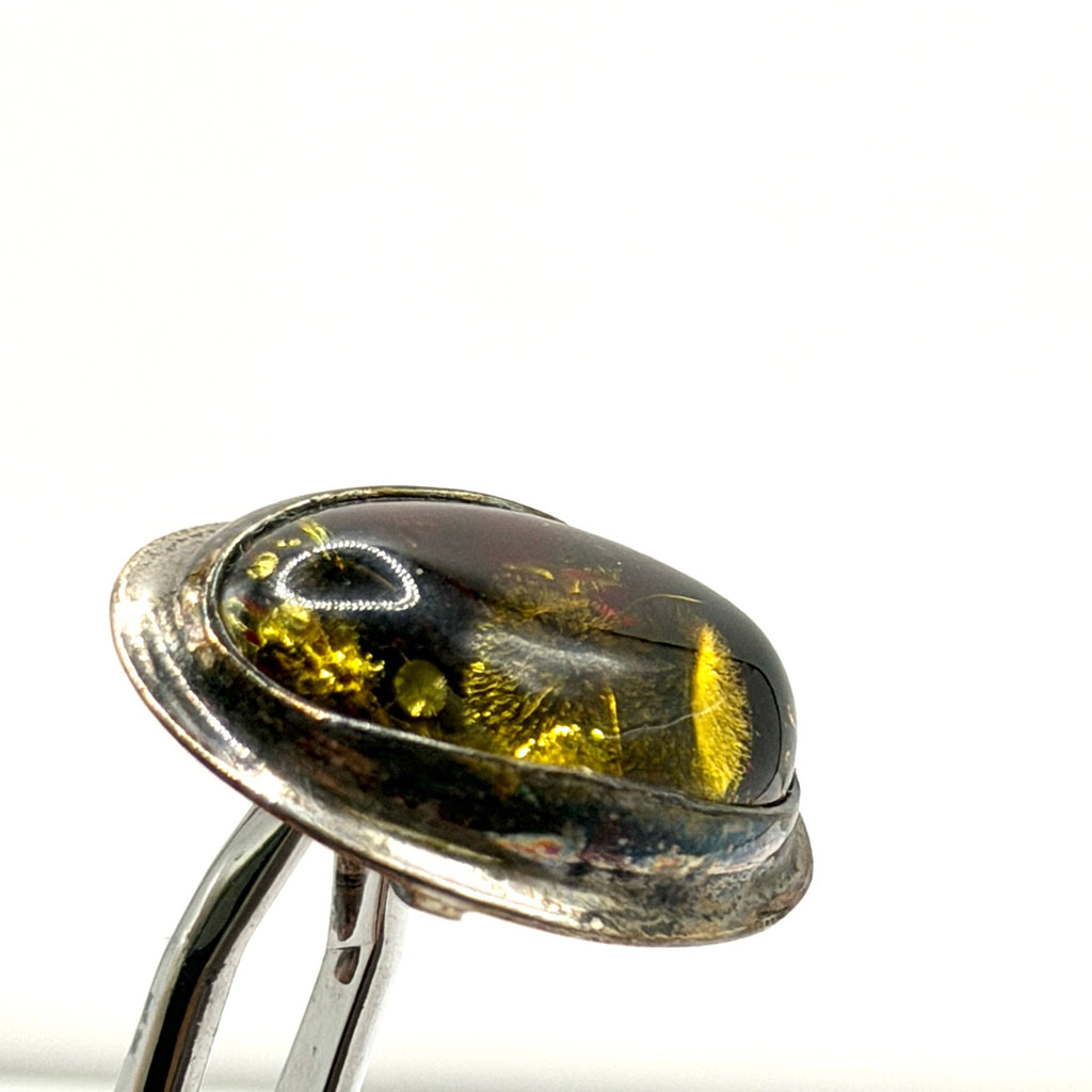 Vintage 90s Cognac Sterling Silver Baltic Amber Stamped Oval Stud Earrings