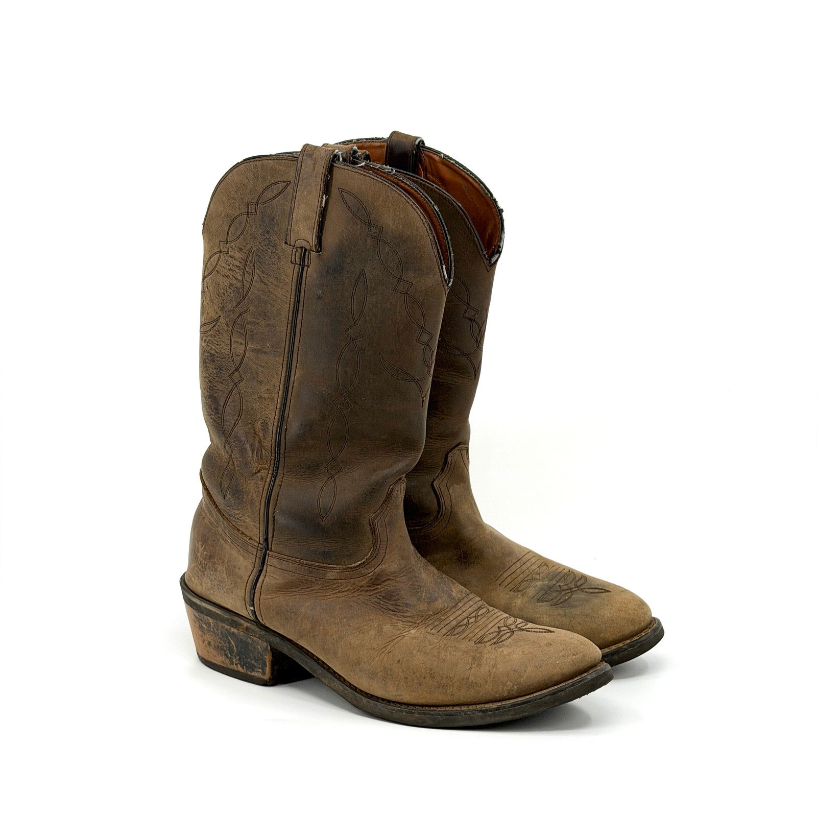 Guide Gear Distressed Brown Genuine Leather Western Cowboy Boots Shoes