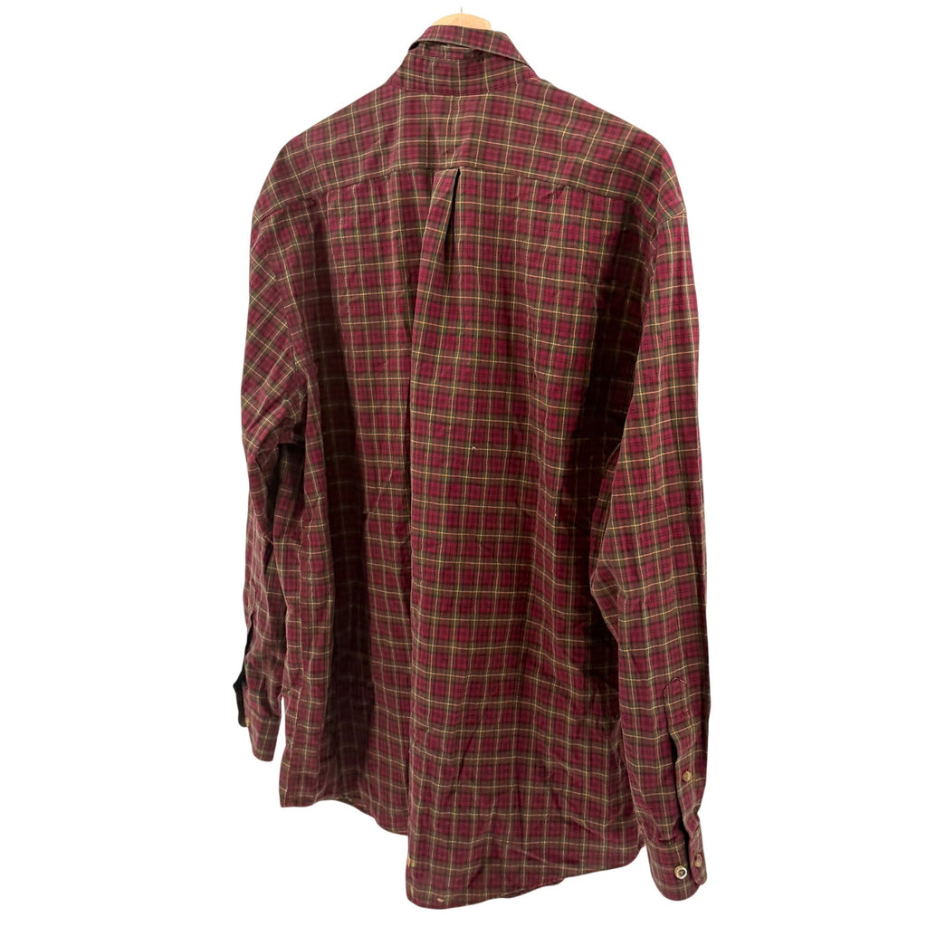 Vintage Y2K L.L. Bean Red Olive Green Plaid 100% Cotton Workshirt