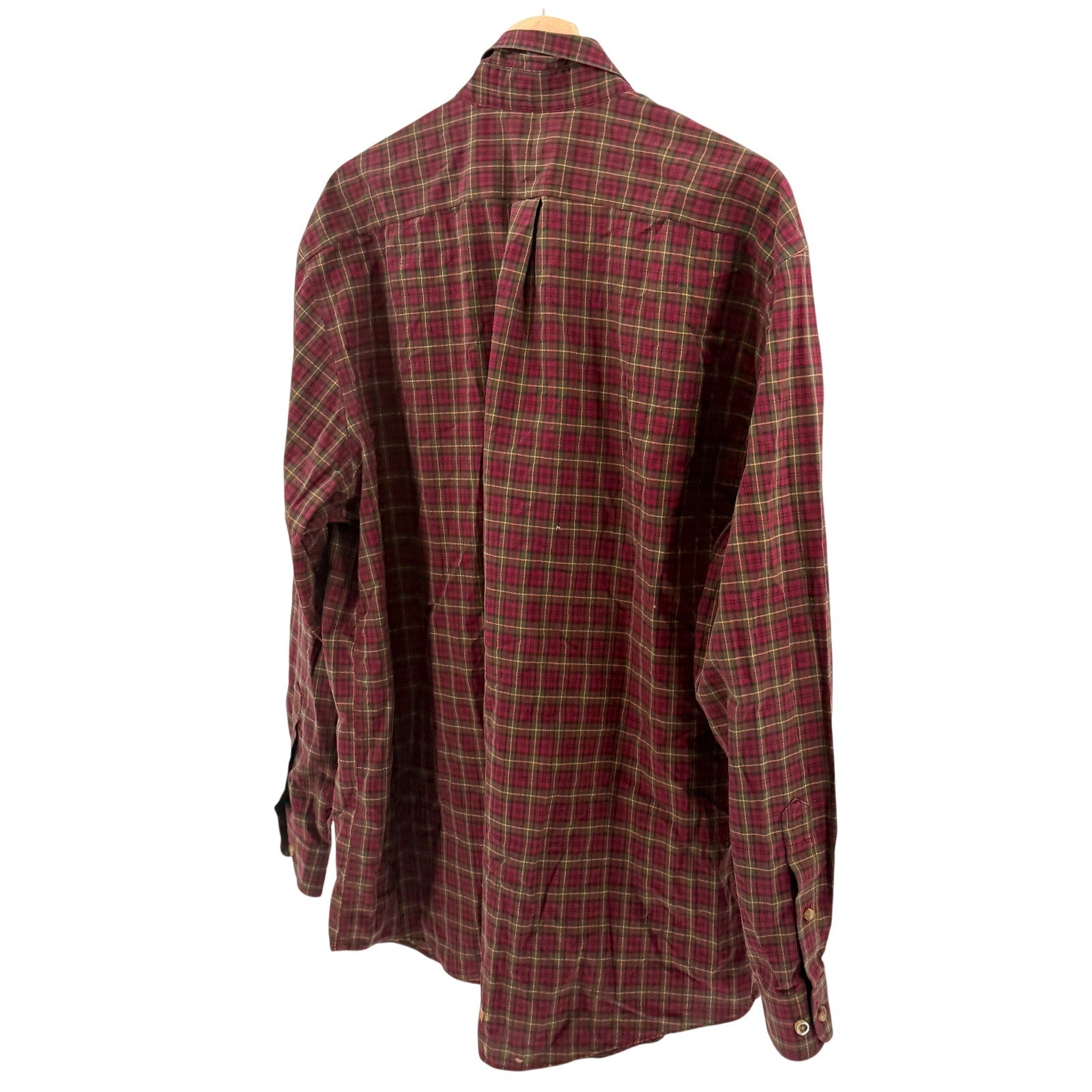 Vintage Y2K L.L. Bean Red Olive Green Plaid 100% Cotton Workshirt