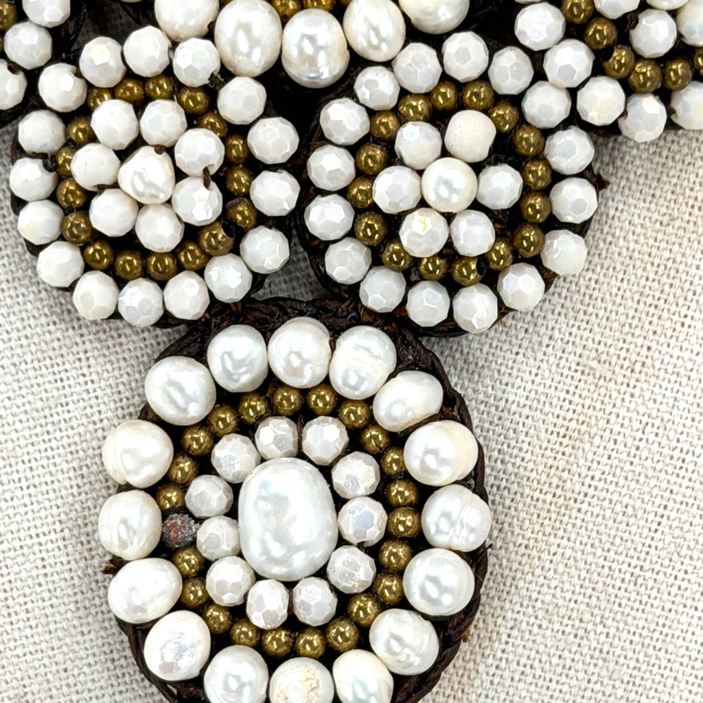 Vintage Handcrafted Freshwater Pearl White Howlite Bib Statement Necklace
