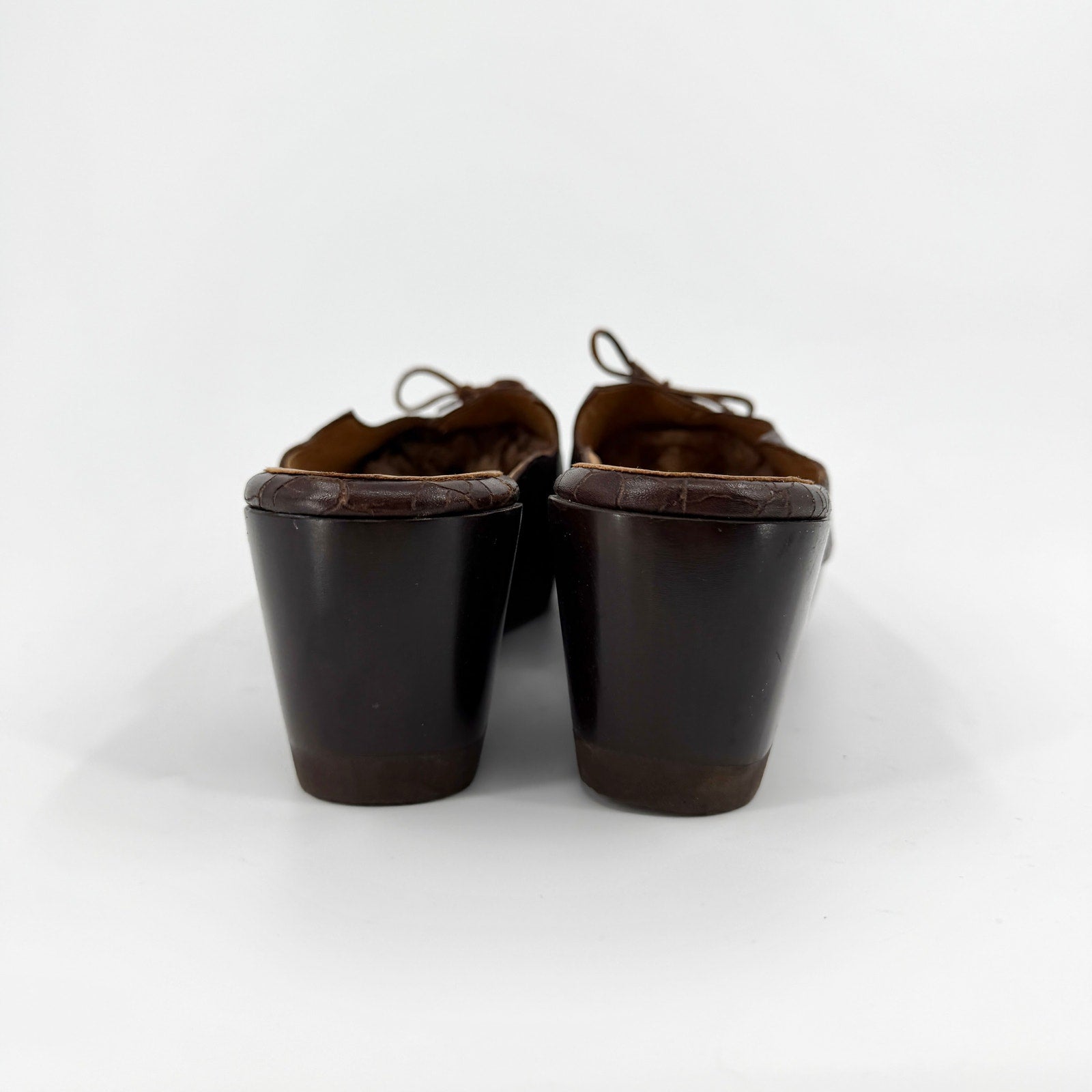 Vintage Y2K Salpy Brown Genuine Leather Wood Platform Clog Mules