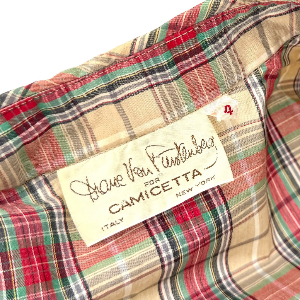 Vintage 70s DVF x Camicetta Tartan Plaid 100% Cotton Button Down Shirt