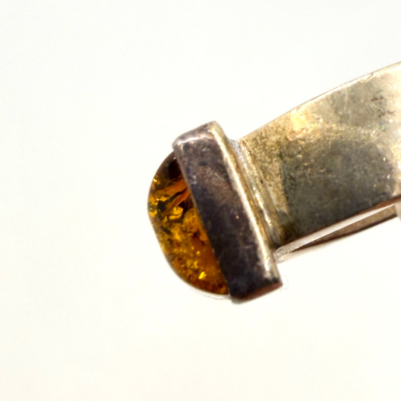 Vintage 90s Amber Sterling Silver Minimalist Rectangular Adjustable Ring