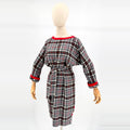 Vintage 60s Gray Red Plaid Dolman Sleeve Belted Midi Dress