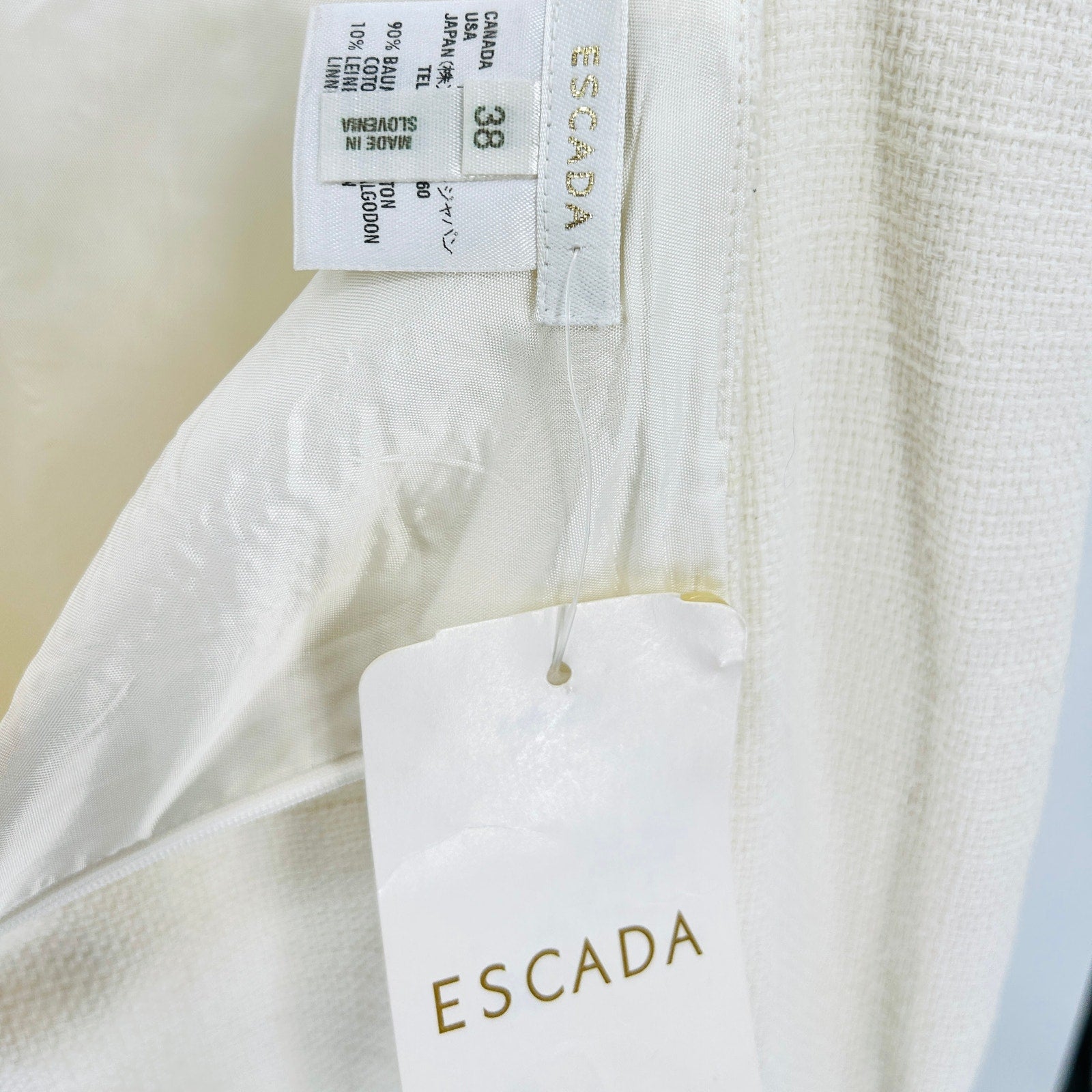 Vintage 90s Escada Ivory Cream Beaded Embroidered Linen Cotton Skirt Suit