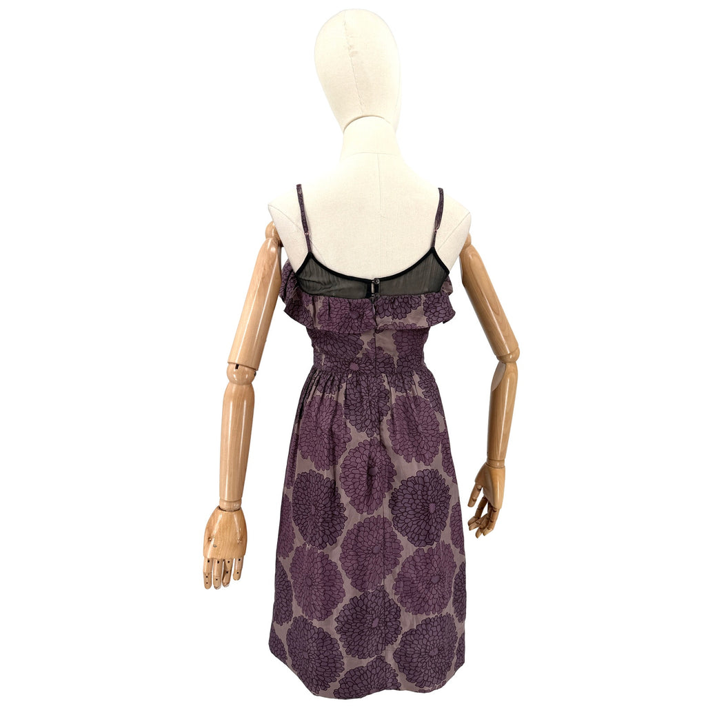 Lil Purple Silk Floral Lace Trim Flounce Cocktail Sundress