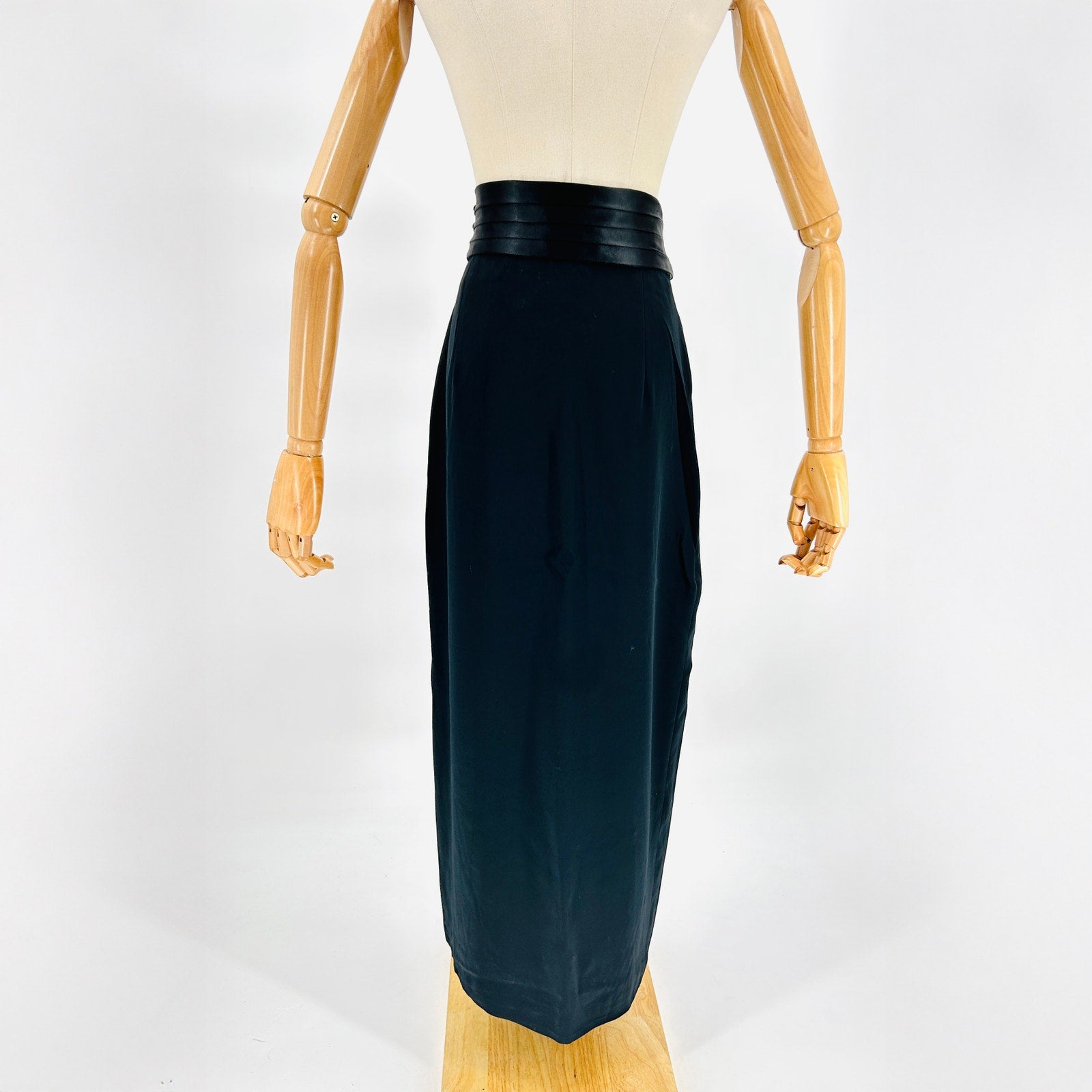 Vintage 80s Blackie Oleg Cassini Black Satin Cummerbund Maxi Skirt