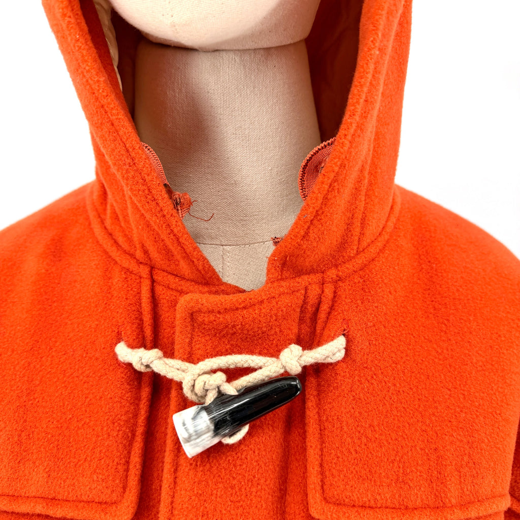 Vintage 80s/90s Caroche Harvest Orange Wool Blend Hooded Toggle Duffle Coat