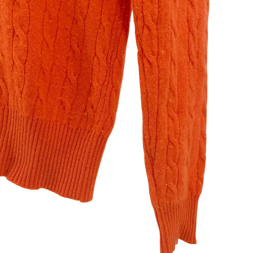 Just Cashmere by Forte Orange Sherbet 100% Cashmere Cable Knit V-Neck Sweater