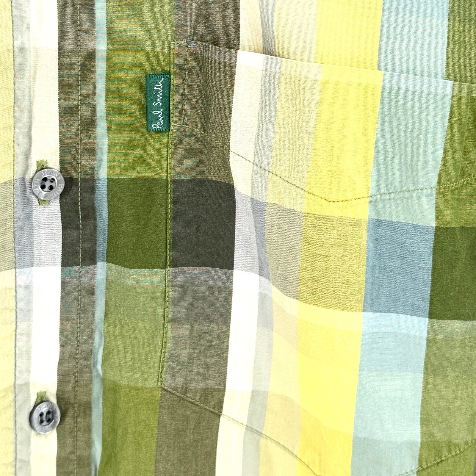 Paul Smith Green Yellow Plaid 100% Cotton Button Down Shirt