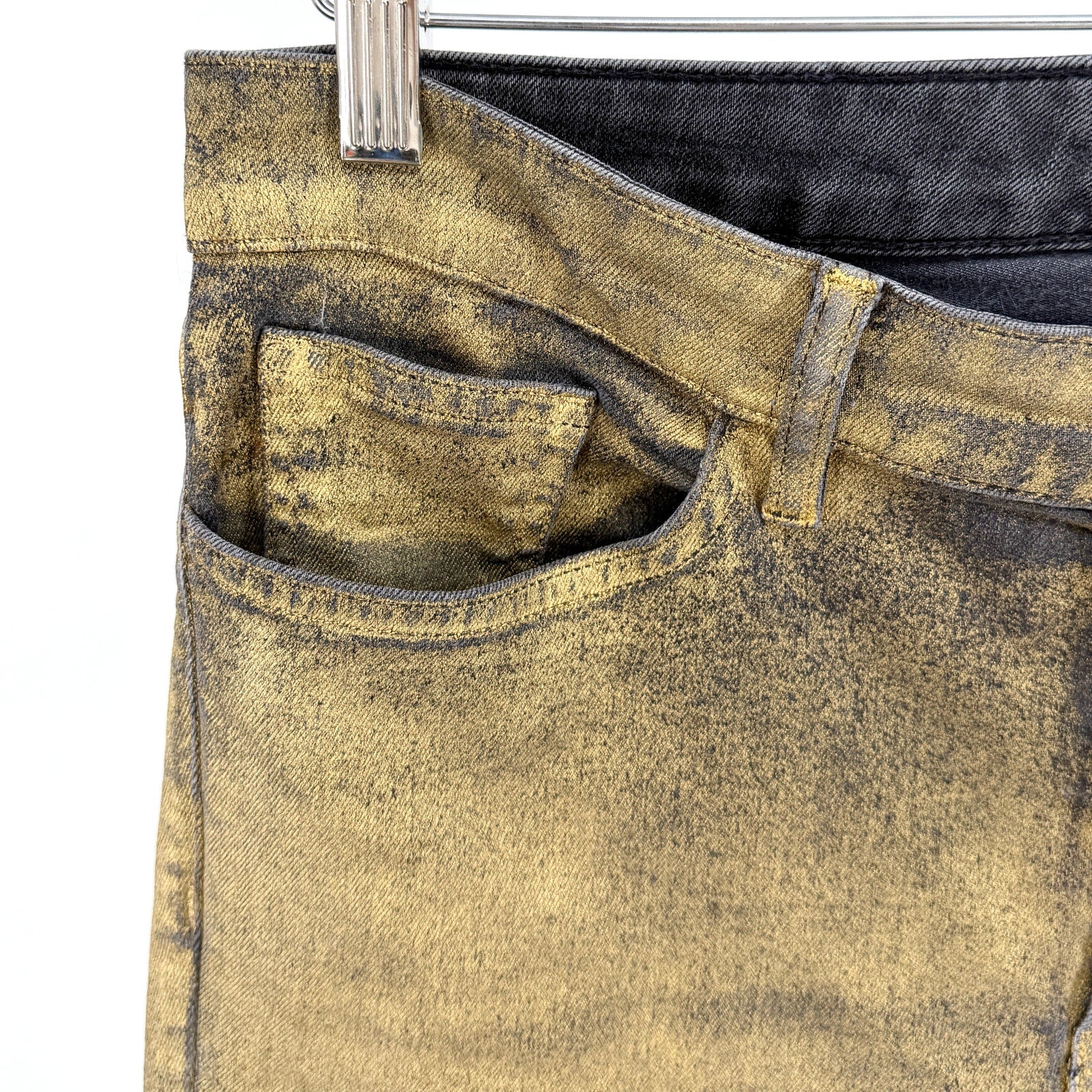 Lauren Ralph Lauren Black Gold Coated Metallic Skinny Denim Jeans