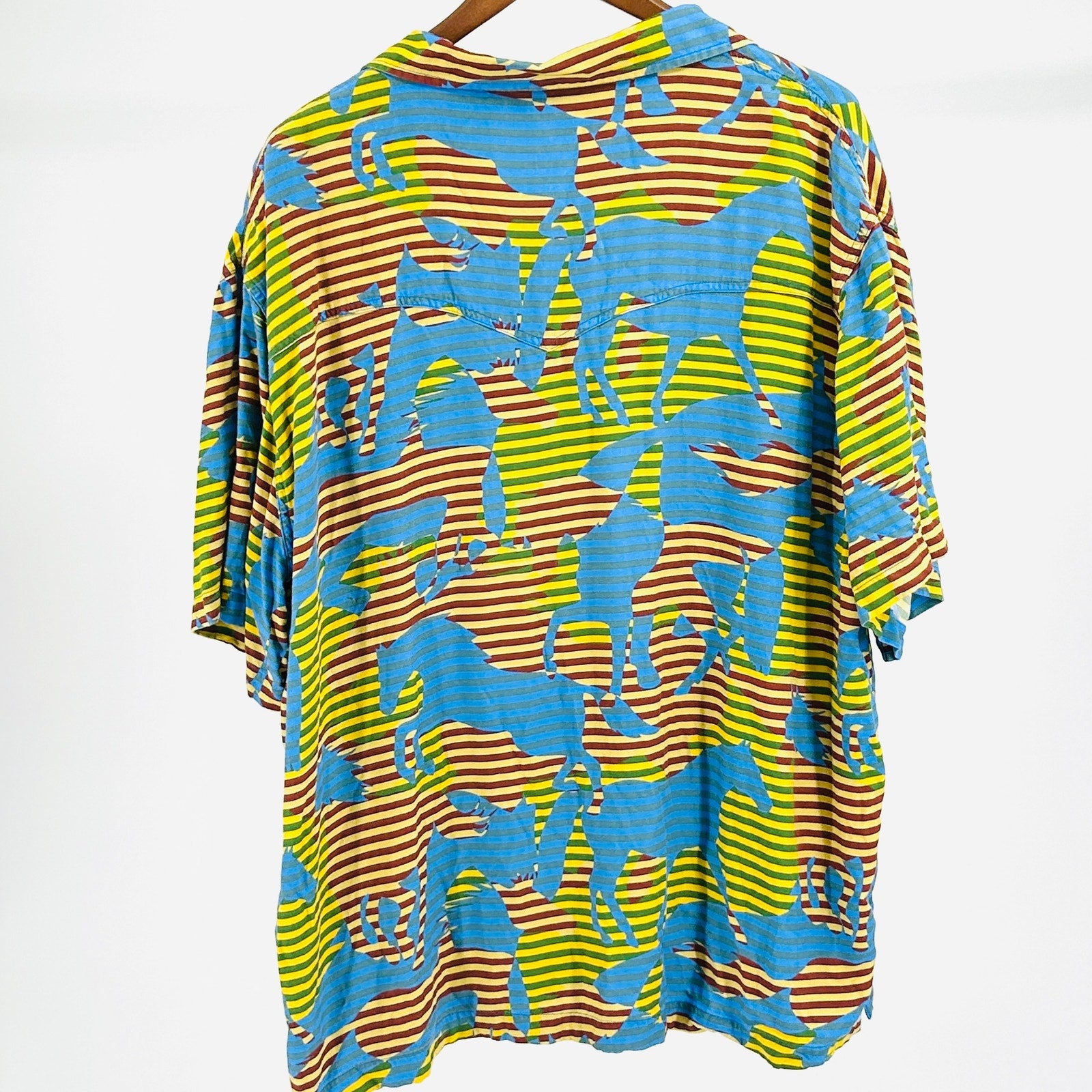 Wrangler Multicolor Western Cowboy Trippy Horse Print Striped Shirt