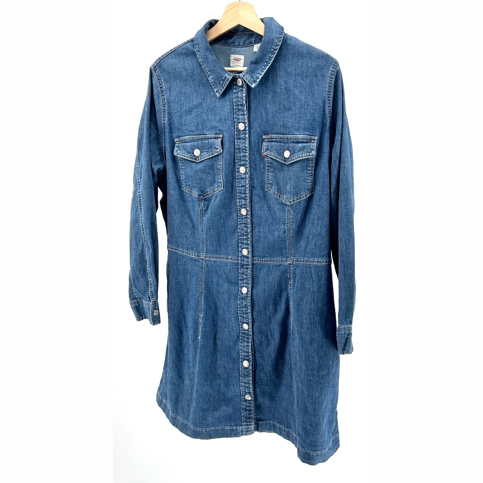NEW Levi's Blue Denim Chambray Snap Button Western Long Sleeve Shirtdress