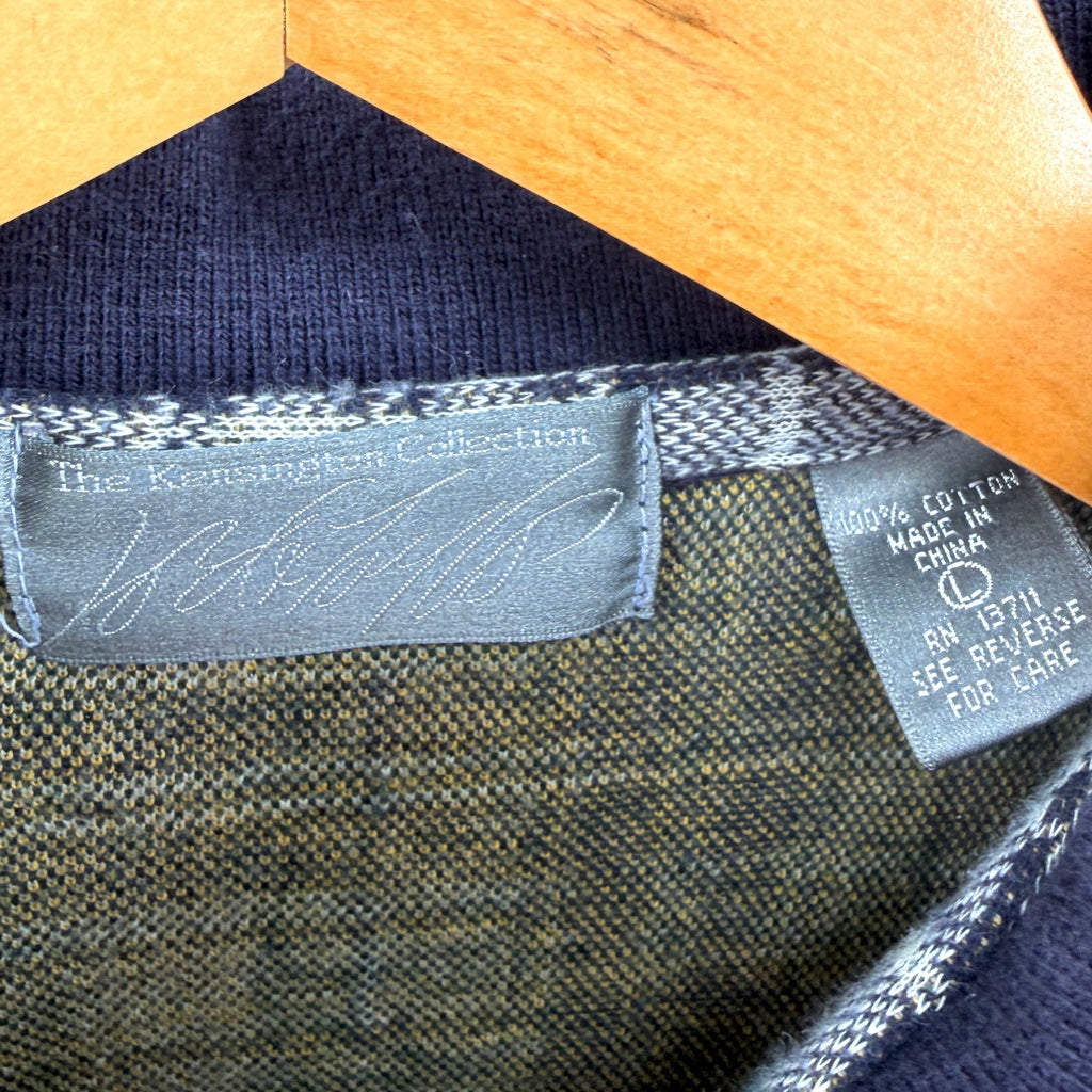 Vintage 90s Lord & Taylor 100% Cotton Blue Green Woven Knit Plaid Polo Shirt