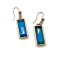 Vintage Y2K Oceanic Blue Glass Minimalist Geometric Rectangle Drop Earrings