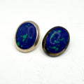 Vintage 90s Stamped Sterling Silver Mexico TF-04 Azurite Malachite Oval Earrings
