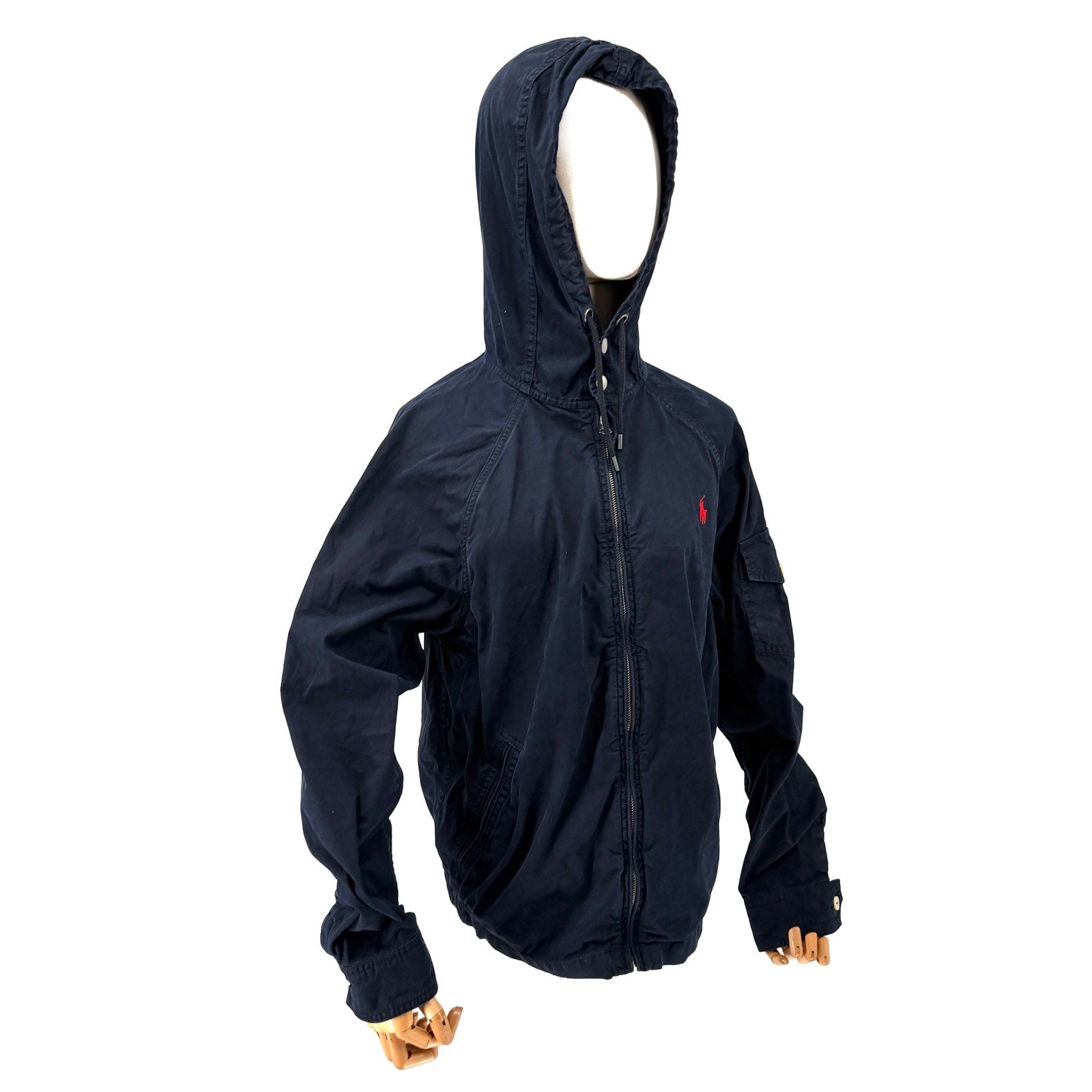 Polo Ralph Lauren Navy Blue Red Pony Logo Hooded Utility Windbreaker Jacket