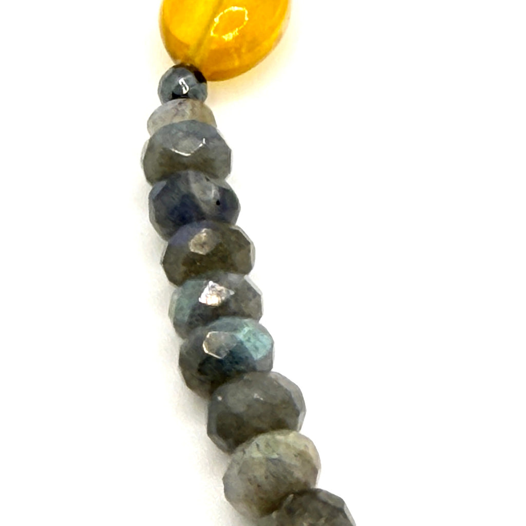 Blue Flash Labradorite Yellow Fluorite Beaded Toggle Necklace