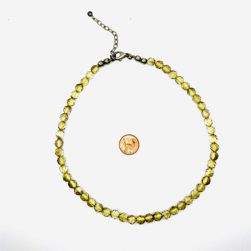 Vintage Faceted Glass Crystal Yellow Transparent Adjustable Bead Necklace