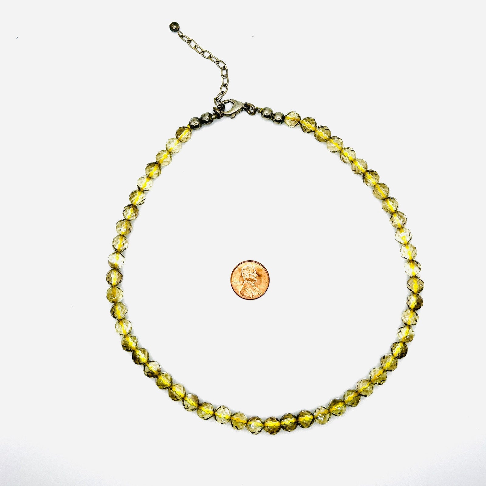Vintage Faceted Glass Crystal Yellow Transparent Adjustable Bead Necklace