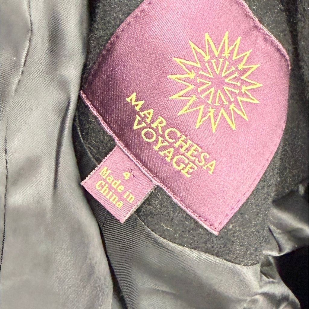 Marchesa Voyage Black Navy Blue Wool Blend Snap Overcoat Jacket