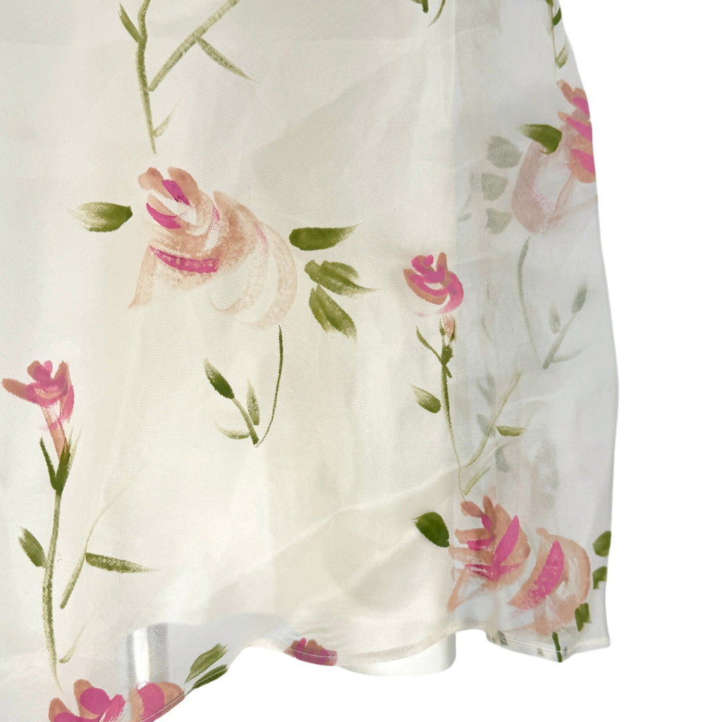 Vintage 90s Helena White 100% Silk Garden Party Handpainted Strapless Dress