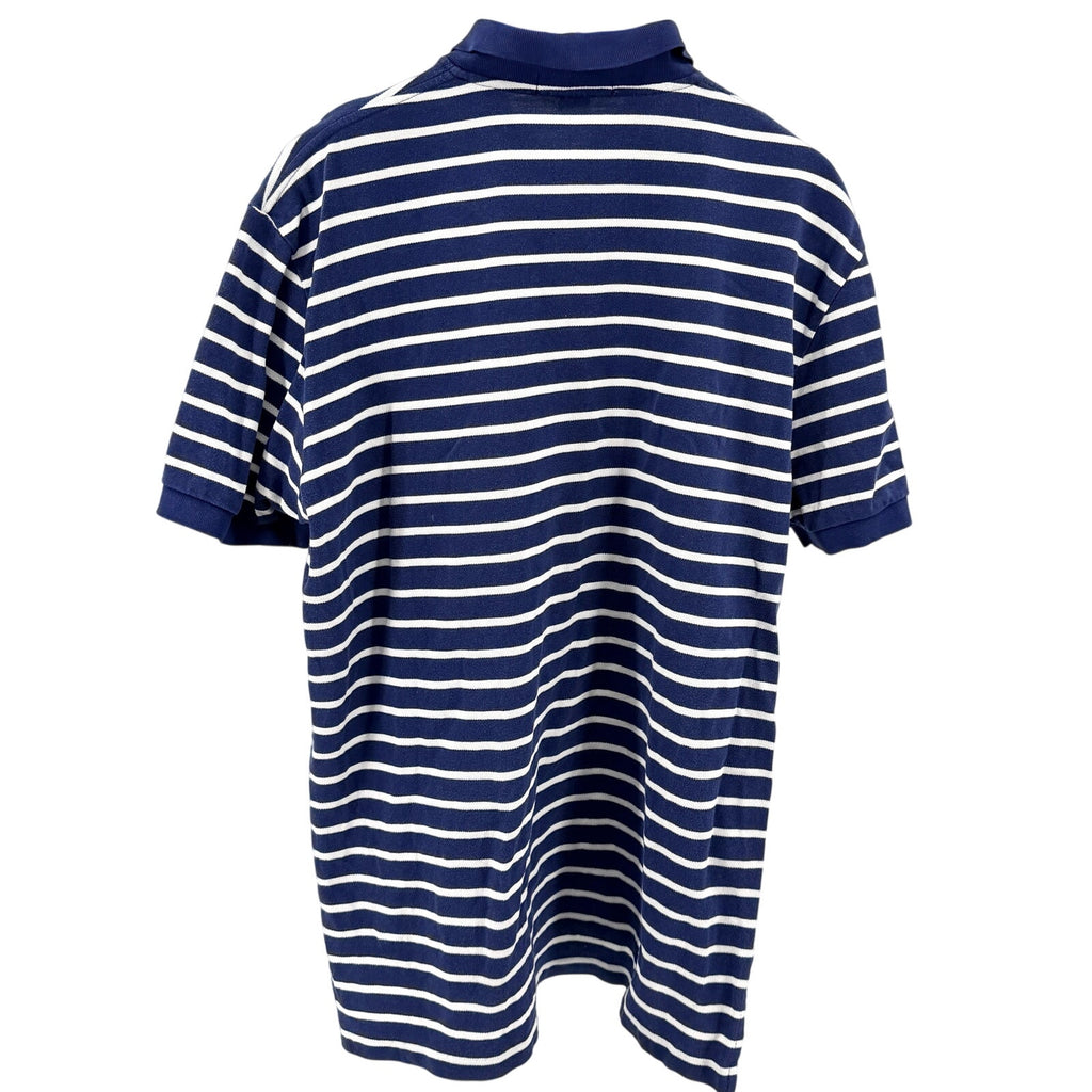 Vintage 90s Polo Ralph Lauren Navy Blue White Striped 100% Cotton Polo Shirt