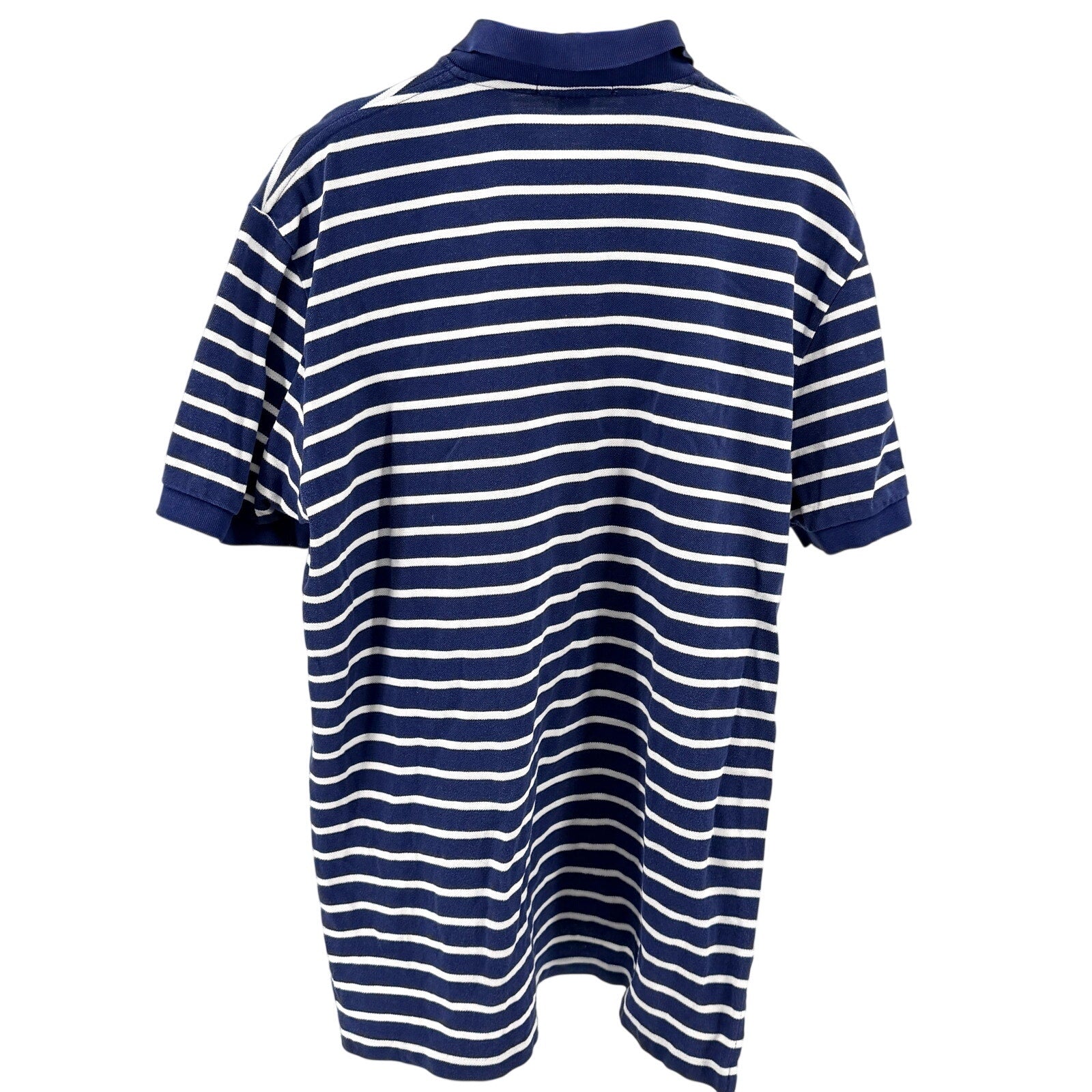 Vintage 90s Polo Ralph Lauren Navy Blue White Striped 100% Cotton Polo Shirt