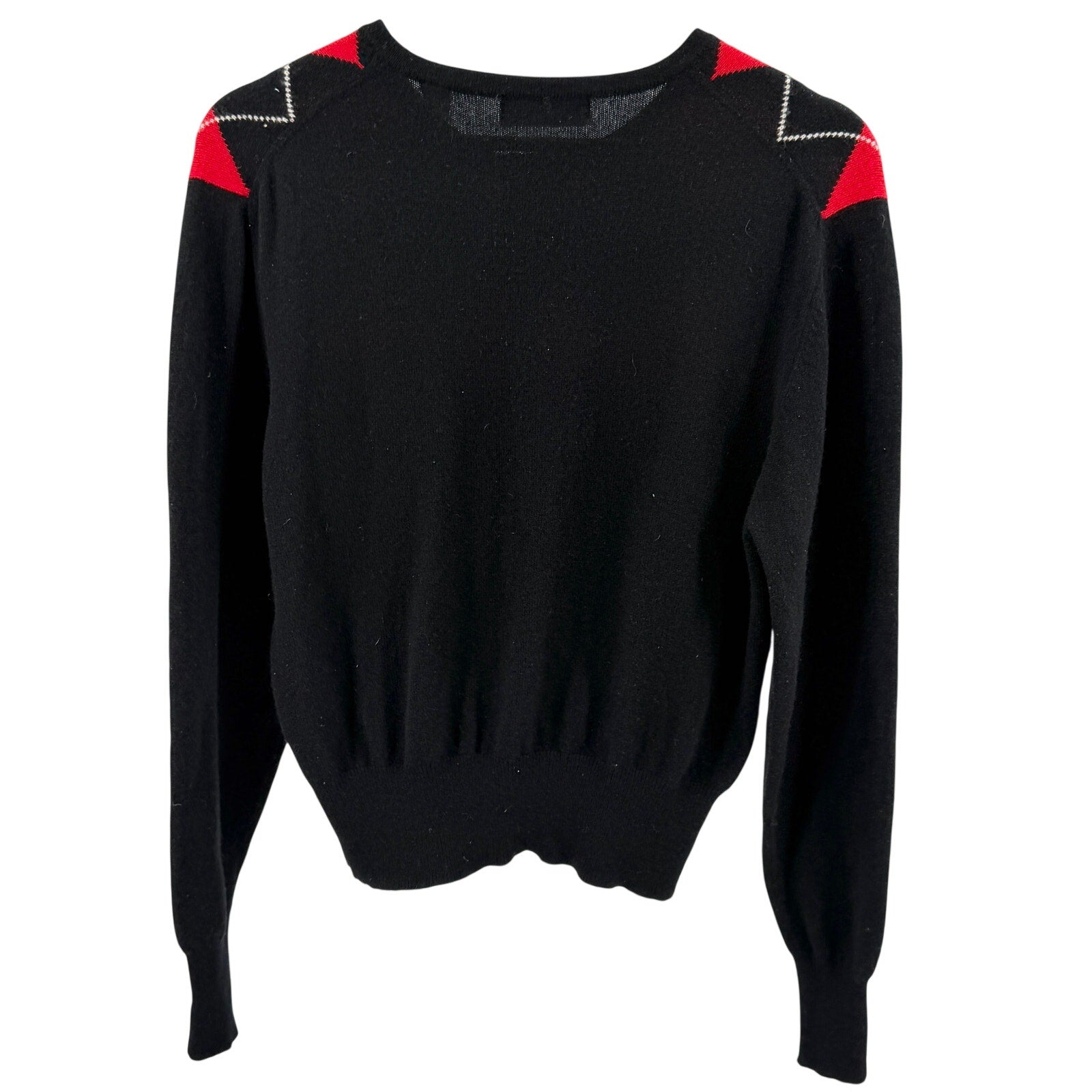 Vintage 90s Lord & Taylor Black Red Argyle 100% Cashmere Cardigan Sweater