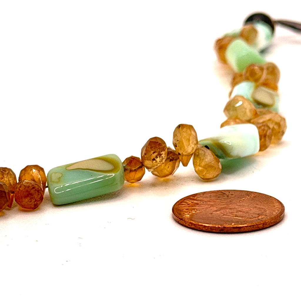 Vintage 90s Blue Green Larimar Citrine Tiger Eye Boho Square Toggle Bracelet